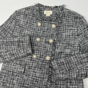 Anthropologie Maeve Double-Breasted Tweed Jacket Size 6 Black White‎ Academia